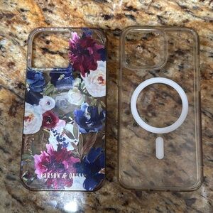 2 iPhone 13 Pro Max cases, one clear and one with flowers